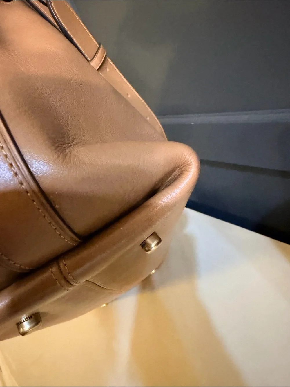 Coach Tan Leather Dome Satchel with Detachable Strap
